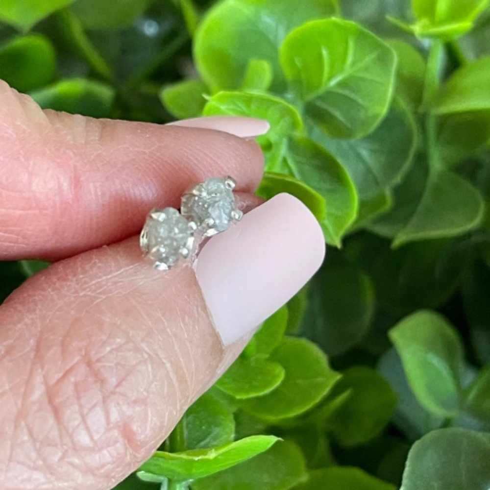 Artisan Rough Diamond Sterling Silver Stud Earrings Handmade